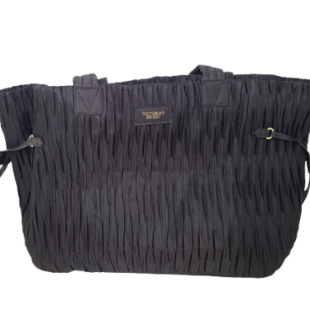 *Victoria's Secret Black Pleated Satin XL Tote Bag